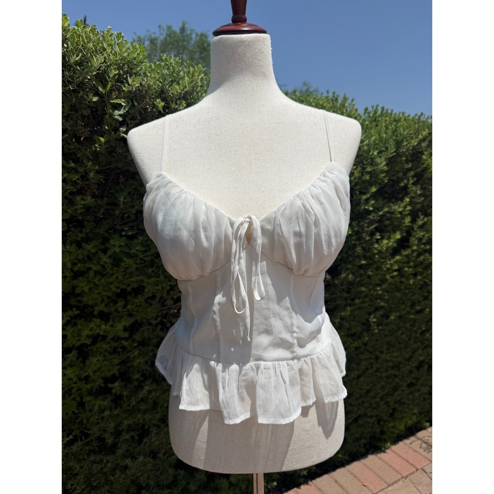 Timing White Milkmaid Bustier Cami Top Smocked Corset Peplum Ruffle Large
